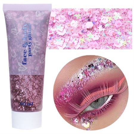 Face & Body Glitter Gel | Flytende Shimmer Paljetter for Makeup & Fest - Pink (50 ml)