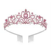 Prinsessediadem / Tiara - Rosa / Sølv med strasssten