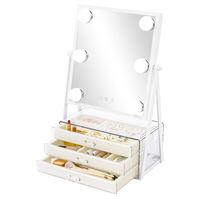 UNIQ Glasgow Vanity Makeup Speil med 6 LED-pærer og 3 Oppbevaringsskuffer til Smykker